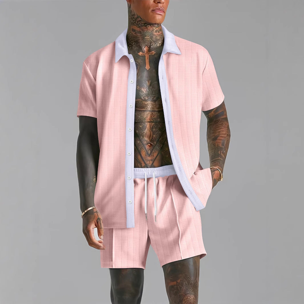 Men's casual color-blocked shirts and shorts