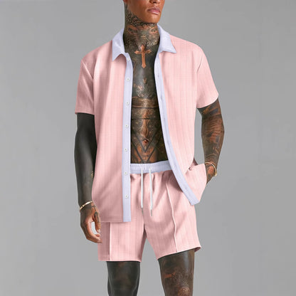 Men's casual color-blocked shirts and shorts