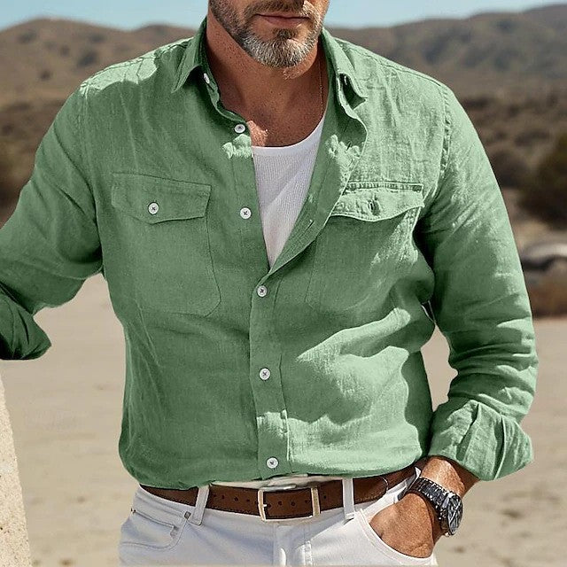 Men's Casual Cotton Blend Shirt with Double Pockets