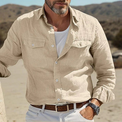 Men's Casual Cotton Blend Shirt with Double Pockets