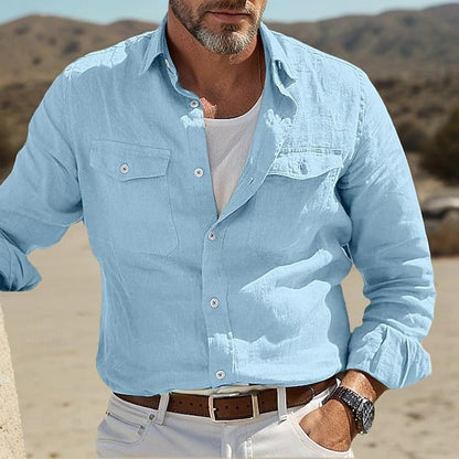 Men's Casual Cotton Blend Shirt with Double Pockets