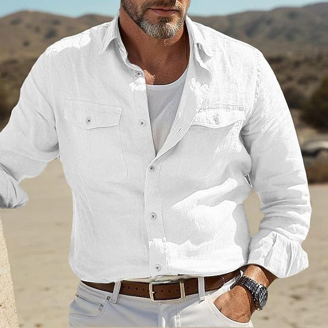 Men's Casual Cotton Blend Shirt with Double Pockets
