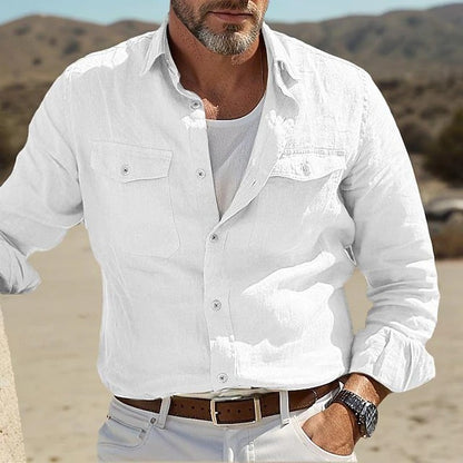 Men's Casual Cotton Blend Shirt with Double Pockets