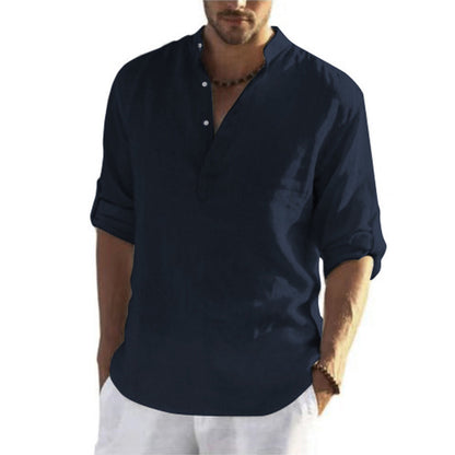 Men's Casual Cotton Stand Collar Loose Shirt