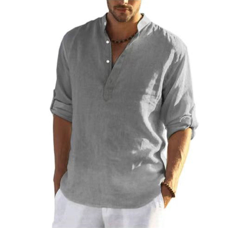 Men's Casual Cotton Stand Collar Loose Shirt