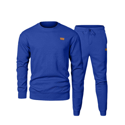 Men's Casual Jacquard Sweatshirt and Pants Two-Piece Set