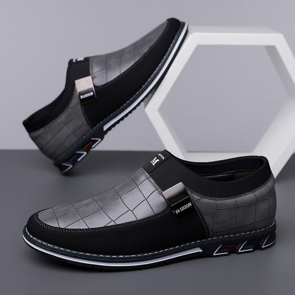 Men's Casual Leather Shoes with Elastic Band