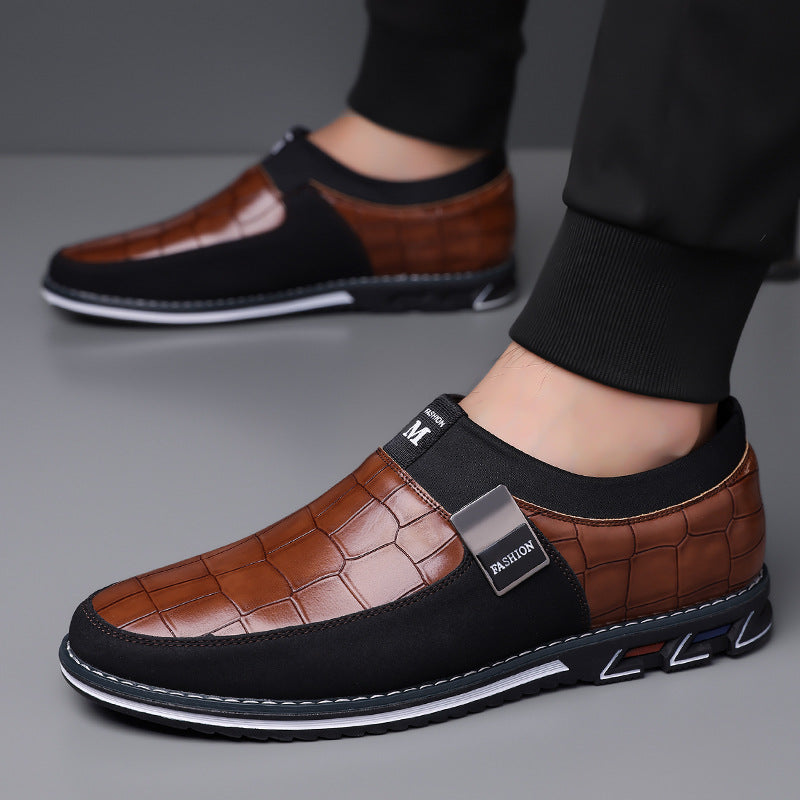 Men's Casual Leather Shoes with Elastic Band