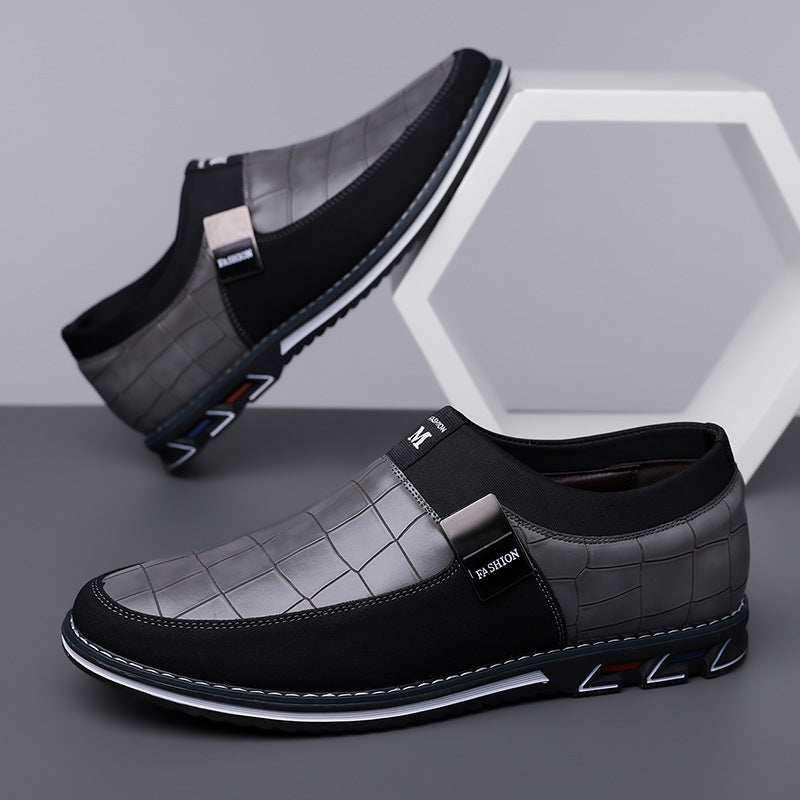 Men's Casual Leather Shoes with Elastic Band