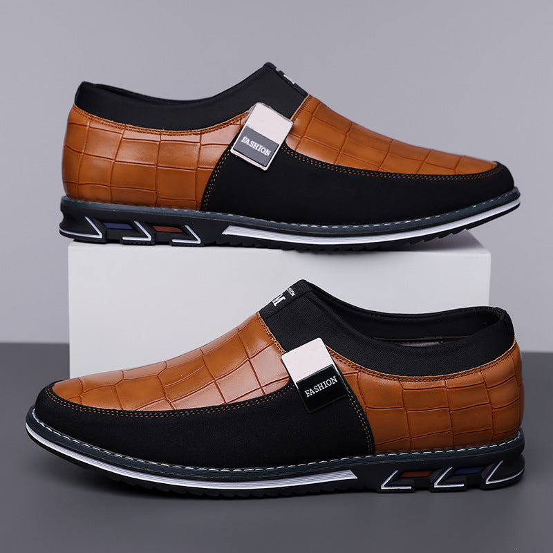 Men's Casual Leather Shoes with Elastic Band