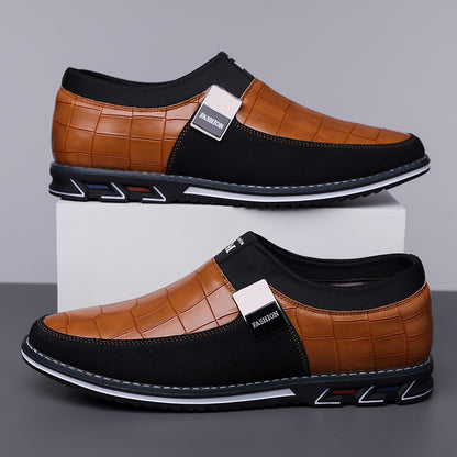 Men's Casual Leather Shoes with Elastic Band
