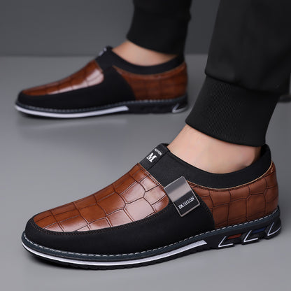 Men's Casual Leather Shoes with Elastic Band