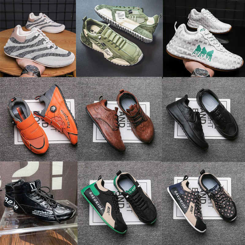 Men's Casual Leather Sports Shoes with Inner Height Increase