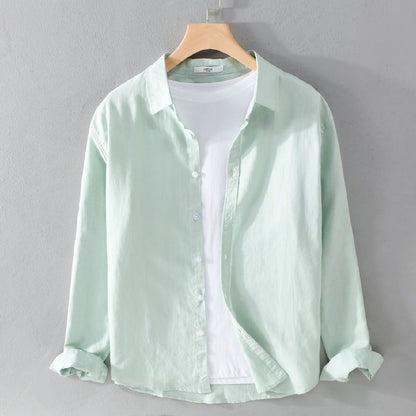 Men's Casual Linen Shirt Long Short Sleeve Breathable Cotton Blend
