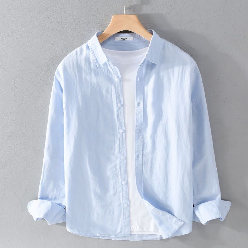 Men's Casual Linen Shirt Long Short Sleeve Breathable Cotton Blend