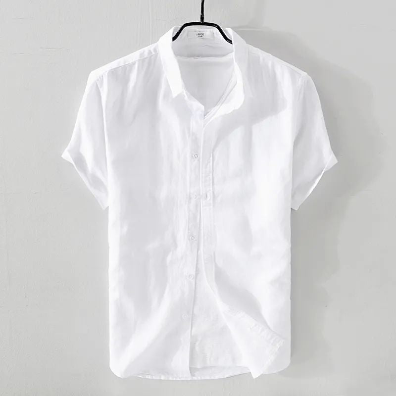 Men's Casual Linen Shirt Long Short Sleeve Breathable Cotton Blend