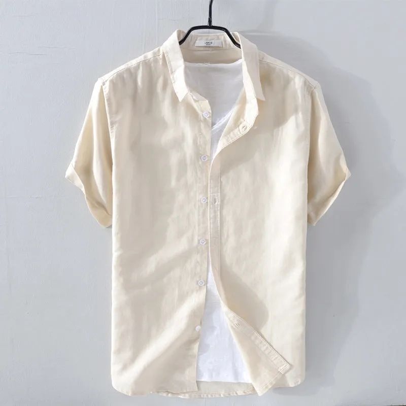 Men's Casual Linen Shirt Long Short Sleeve Breathable Cotton Blend