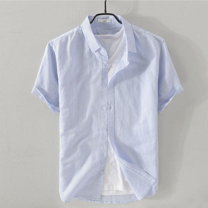 Men's Casual Linen Shirt Long Short Sleeve Breathable Cotton Blend