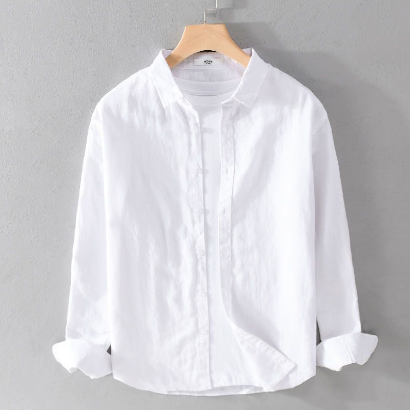 Men's Casual Linen Shirt Long Short Sleeve Breathable Cotton Blend