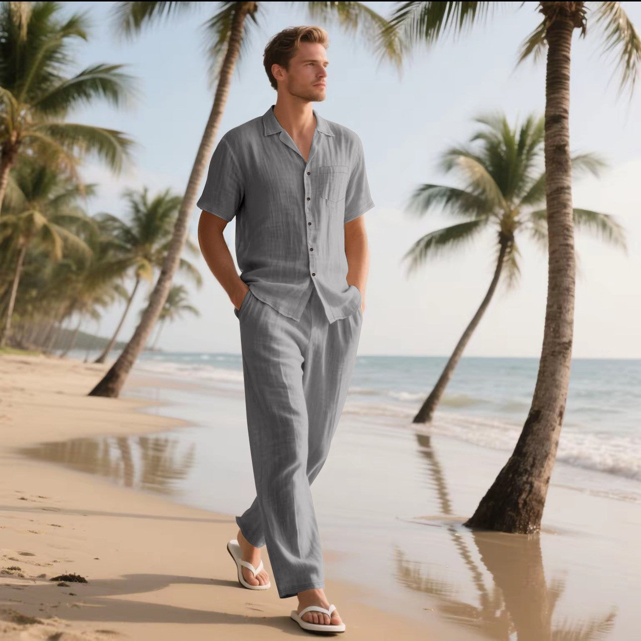 Men's Casual Linen Short-Sleeved Shirt
