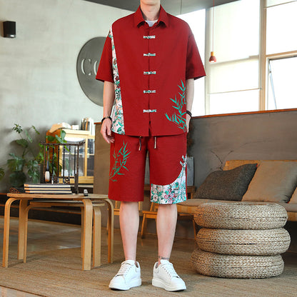 Men's Casual Short Sleeve Shirt and Shorts Set
