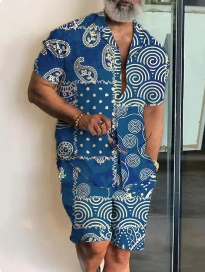 Men's Casual Short-Sleeved Shirt and Shorts Set