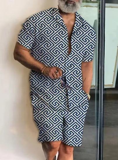 Men's Casual Short-Sleeved Shirt and Shorts Set