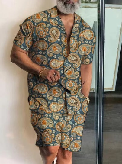 Men's Casual Short-Sleeved Shirt and Shorts Set