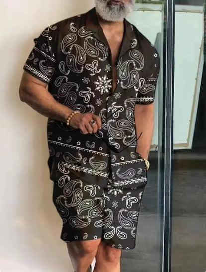 Men's Casual Short-Sleeved Shirt and Shorts Set