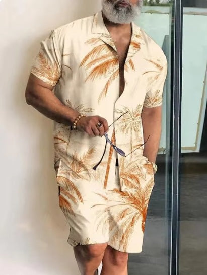 Men's Casual Short-Sleeved Shirt and Shorts Set