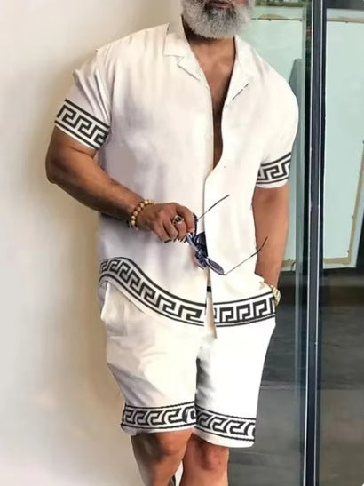 Men's Casual Short-Sleeved Shirt and Shorts Set