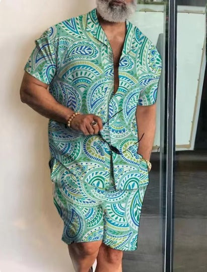 Men's Casual Short-Sleeved Shirt and Shorts Set