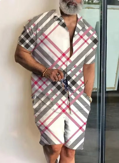 Men's Casual Short-Sleeved Shirt and Shorts Set