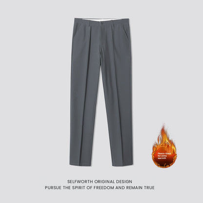 Men's Casual Slim-Fit Cropped Suit Pants with a Straight Cut and Drape Effect