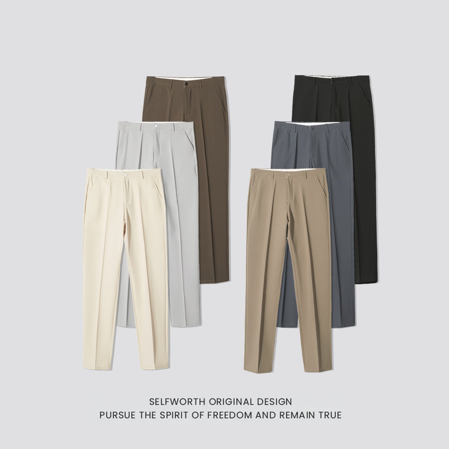 Men's Casual Slim-Fit Cropped Suit Pants with a Straight Cut and Drape Effect