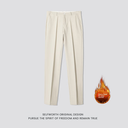 Men's Casual Slim-Fit Cropped Suit Pants with a Straight Cut and Drape Effect
