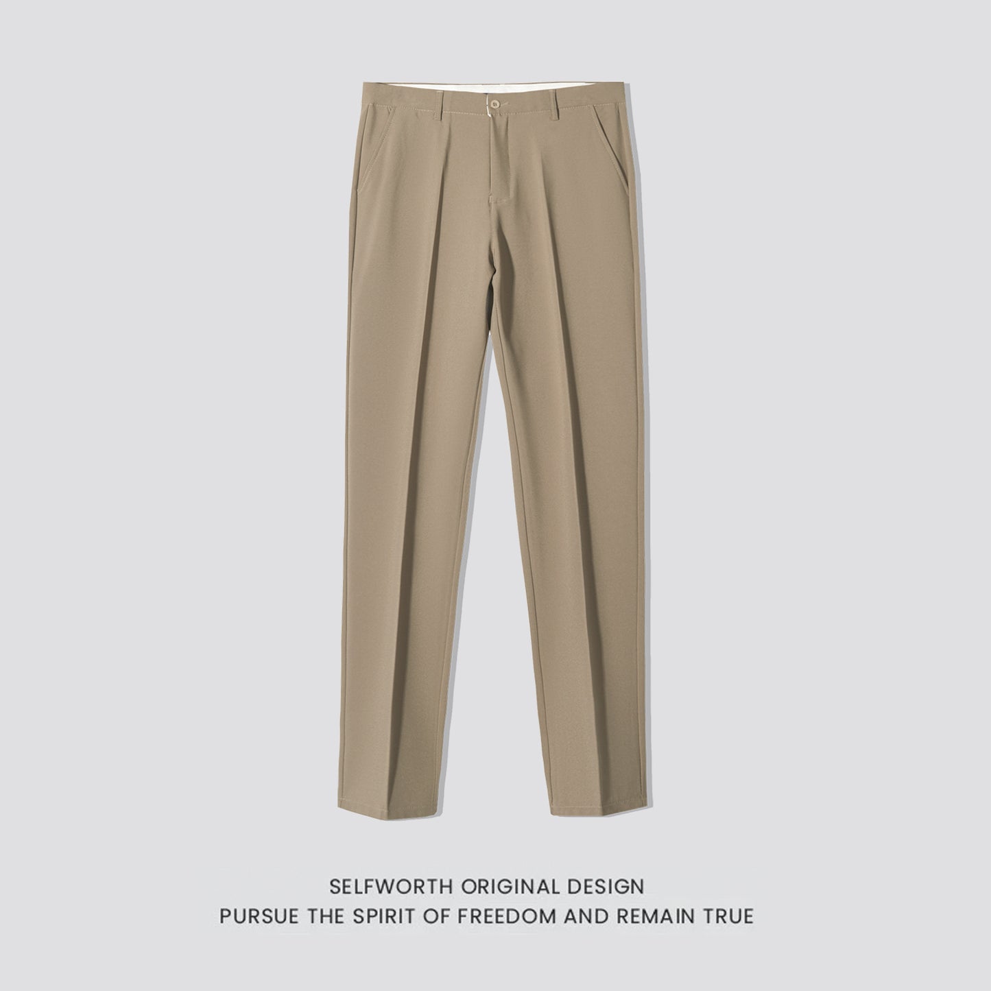 Men's Casual Slim-Fit Cropped Suit Pants with a Straight Cut and Drape Effect