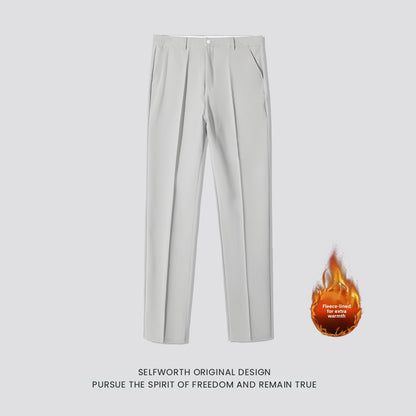 Men's Casual Slim-Fit Cropped Suit Pants with a Straight Cut and Drape Effect