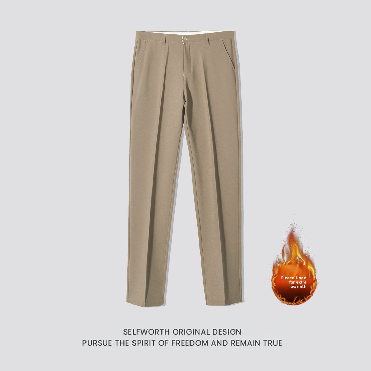 Men's Casual Slim-Fit Cropped Suit Pants with a Straight Cut and Drape Effect