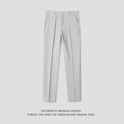 Men's Casual Slim-Fit Cropped Suit Pants with a Straight Cut and Drape Effect