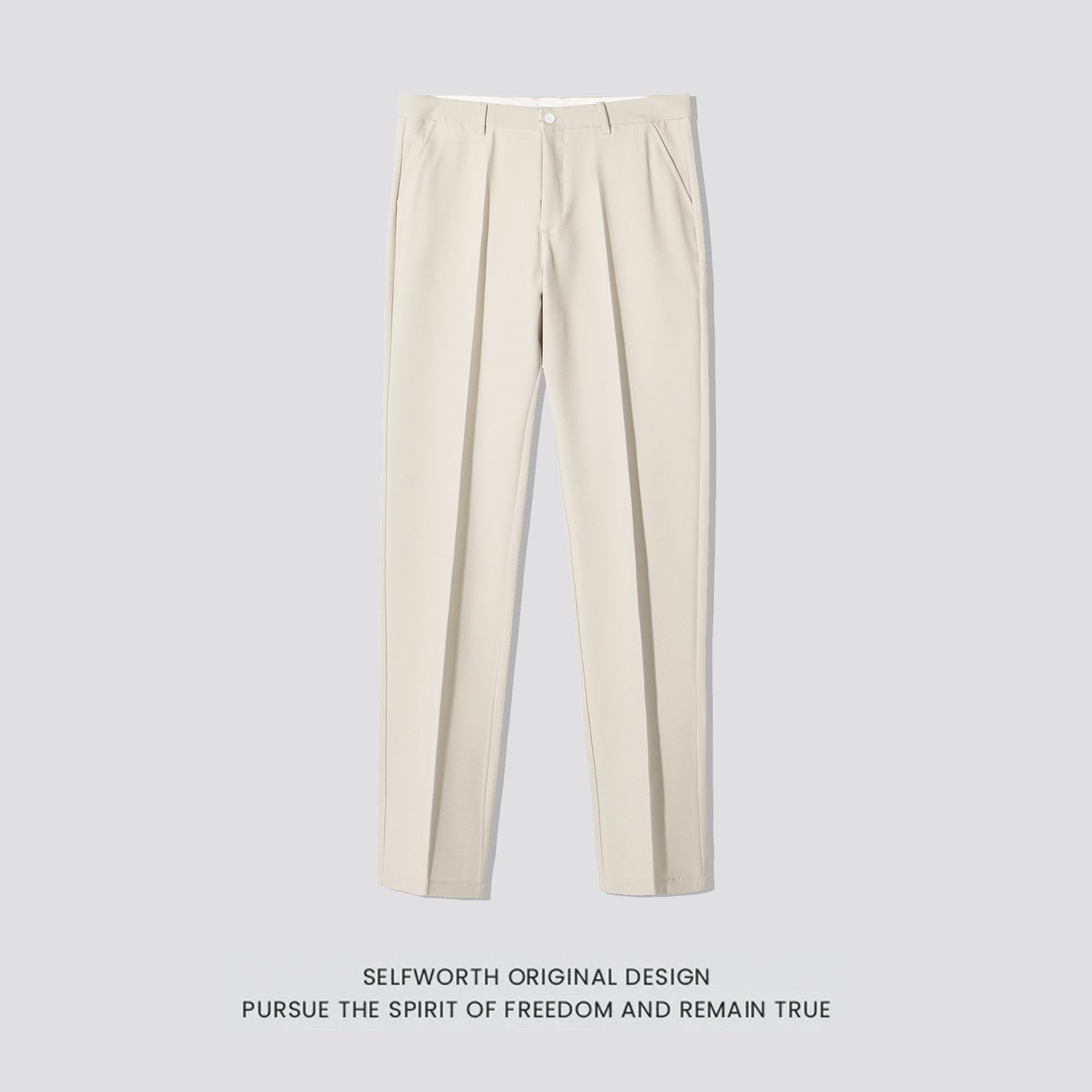 Men's Casual Slim-Fit Cropped Suit Pants with a Straight Cut and Drape Effect