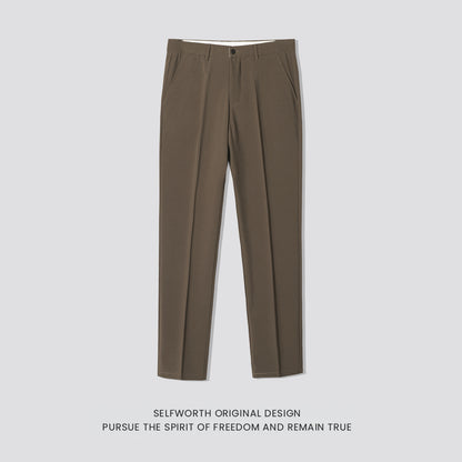 Men's Casual Slim-Fit Cropped Suit Pants with a Straight Cut and Drape Effect