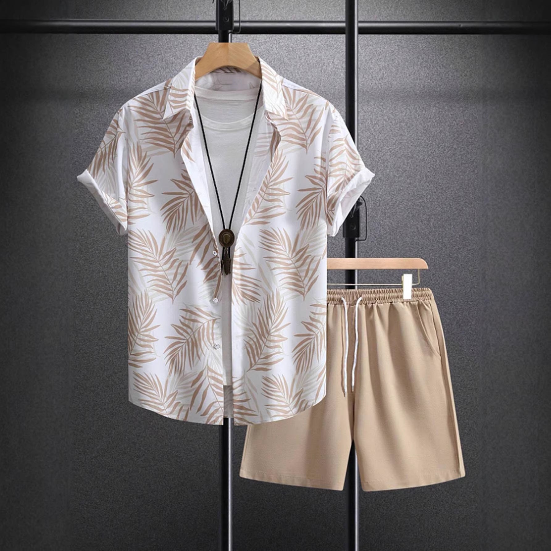 Men's Casual Sports Beach Short-Sleeved Shirt Shorts Suit