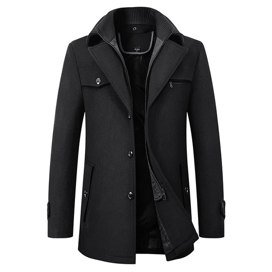 Men's Classic Wool Blend Coat with Lapel