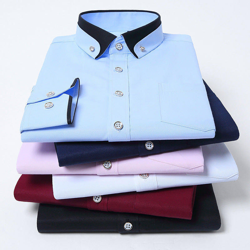 Men's Color Block Collar Stretch Long Sleeve Shirt