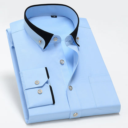 Men's Color Block Collar Stretch Long Sleeve Shirt