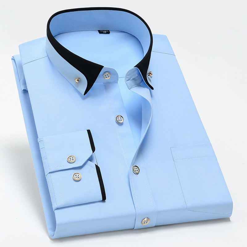 Men's Color Block Collar Stretch Long Sleeve Shirt