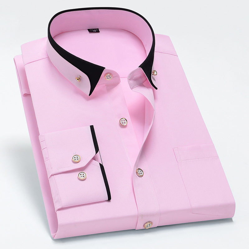 Men's Color Block Collar Stretch Long Sleeve Shirt