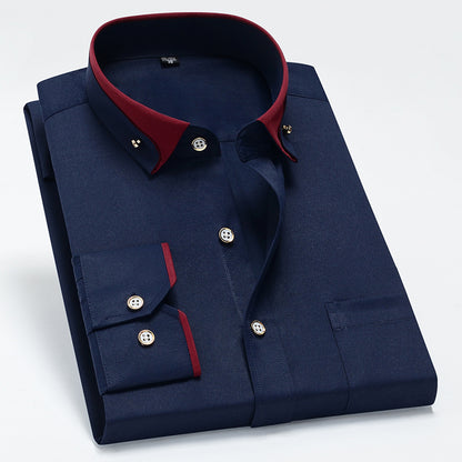 Men's Color Block Collar Stretch Long Sleeve Shirt