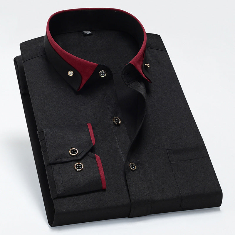 Men's Color Block Collar Stretch Long Sleeve Shirt